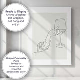 Minimalist Hand Holding Wine Glass Continuous Line Drawing Canvas Wall Art Print Decor Picture Ready to Hang