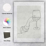 Minimalist Hand Holding Wine Glass Continuous Line Drawing Canvas Wall Art Print Decor Picture Ready to Hang