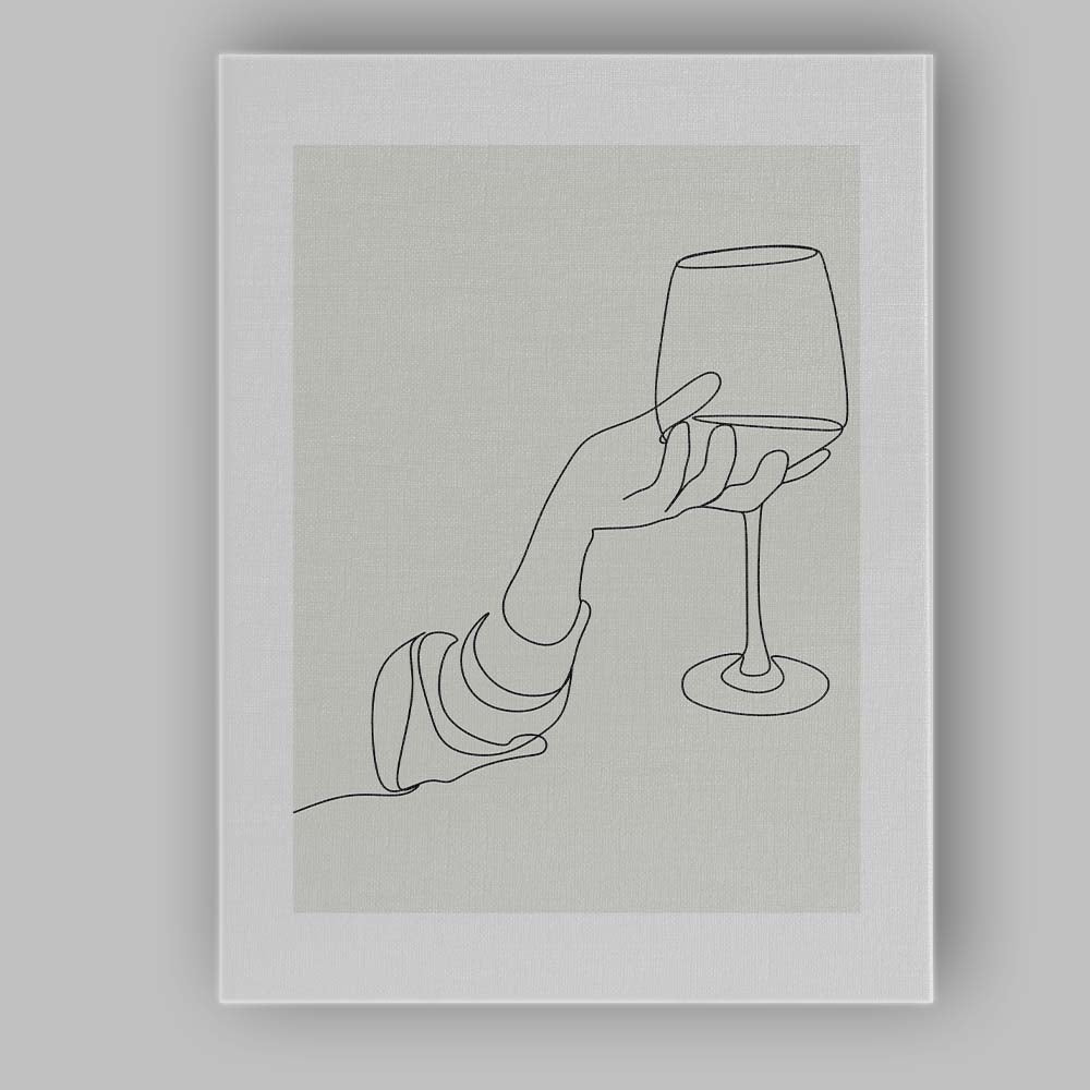 Minimalist Hand Holding Wine Glass Continuous Line Drawing Canvas Wall Art Print Decor Picture Ready to Hang