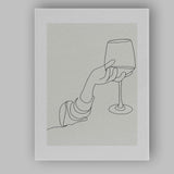 Minimalist Hand Holding Wine Glass Continuous Line Drawing Canvas Wall Art Print Decor Picture Ready to Hang