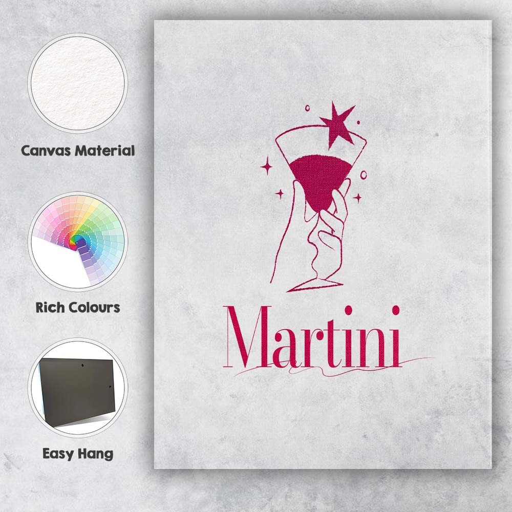 Elegant Martini Cocktail Hand Illustration Minimalist Bar Canvas Wall Art Print Decor Picture Ready to Hang