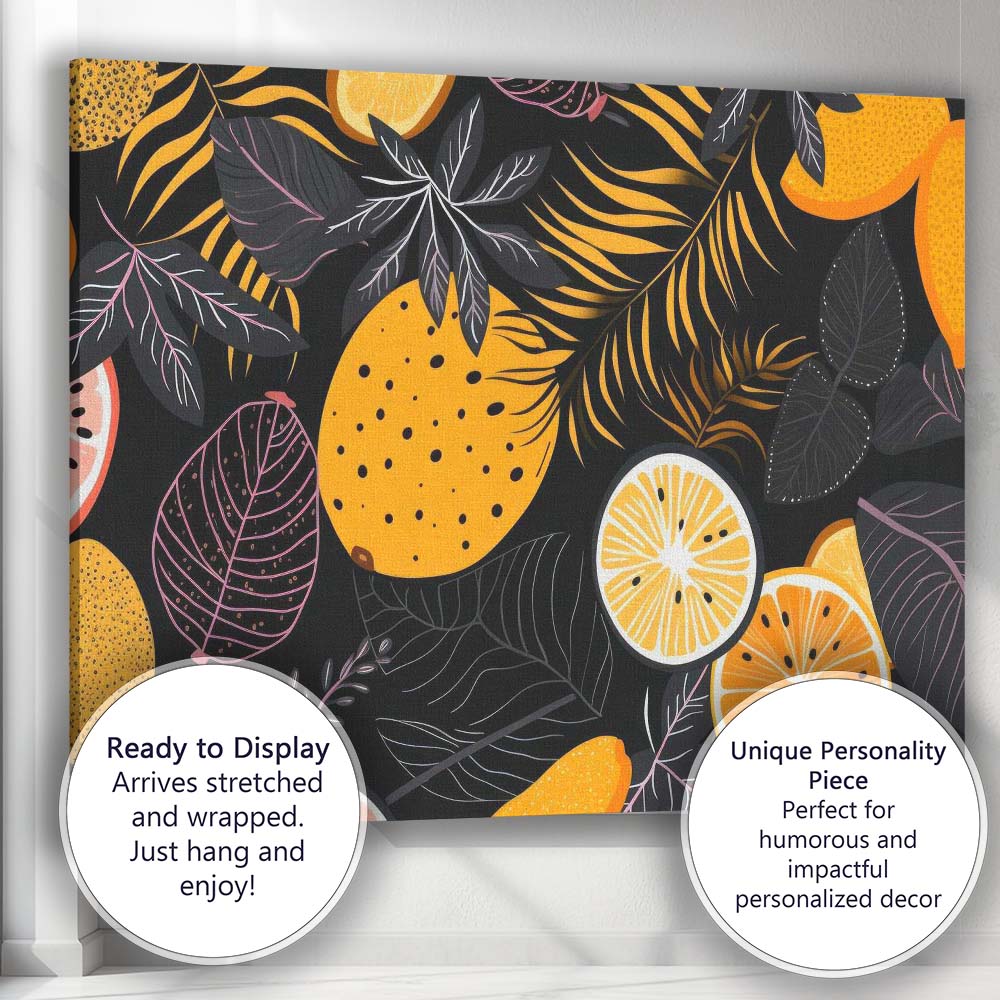 Dark Tropical Citrus Fruit Botanical Leaf Pattern Canvas Wall Art Print Decor Picture Ready to Hang