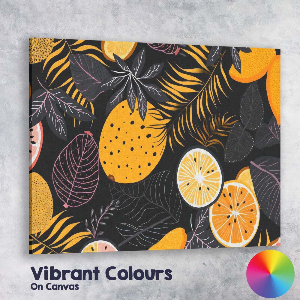 Dark Tropical Citrus Fruit Botanical Leaf Pattern Canvas Wall Art Print Decor Picture Ready to Hang