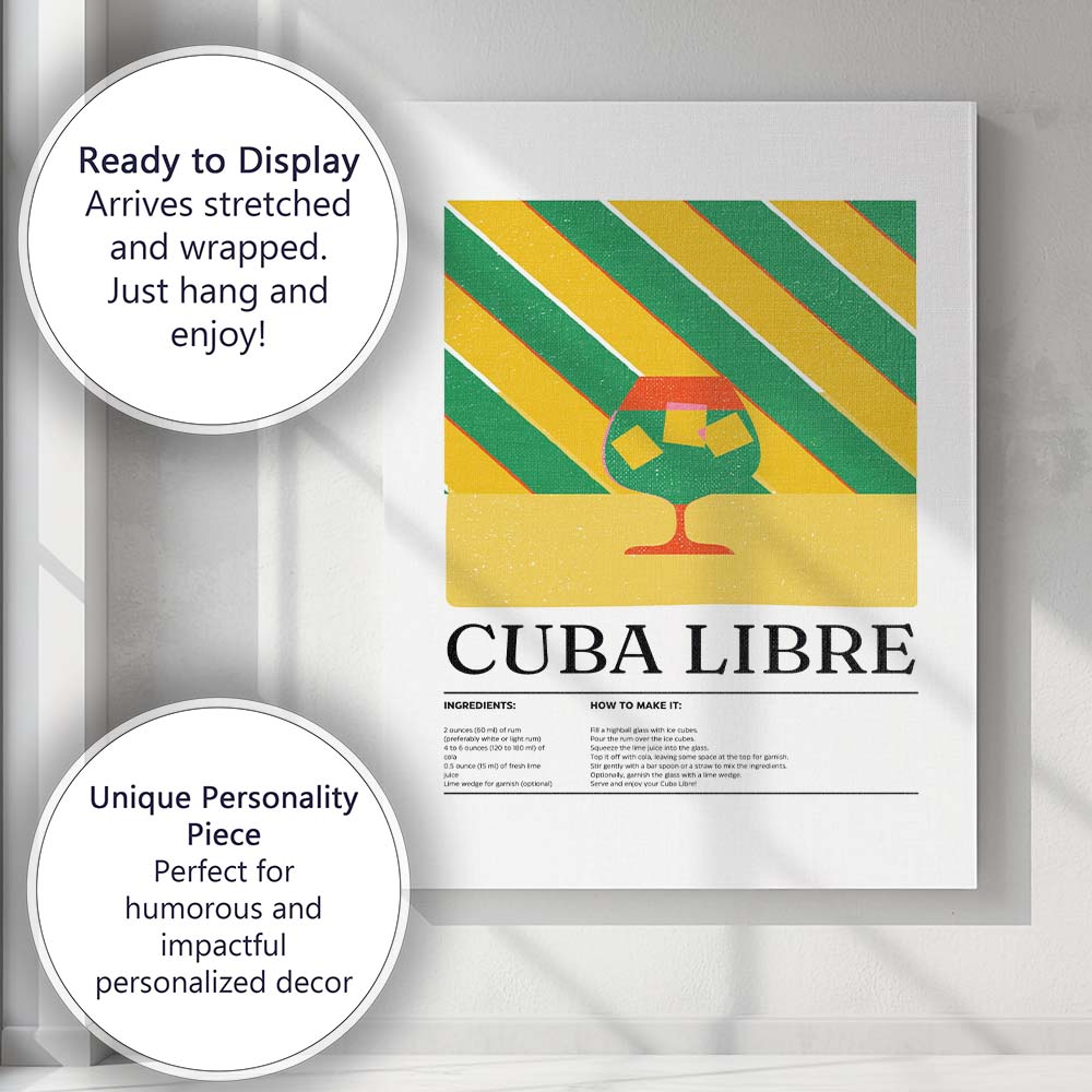Minimalist Cuba Libre Cocktail Recipe Kitchen Print Canvas Wall Art Print Decor Picture Ready to Hang