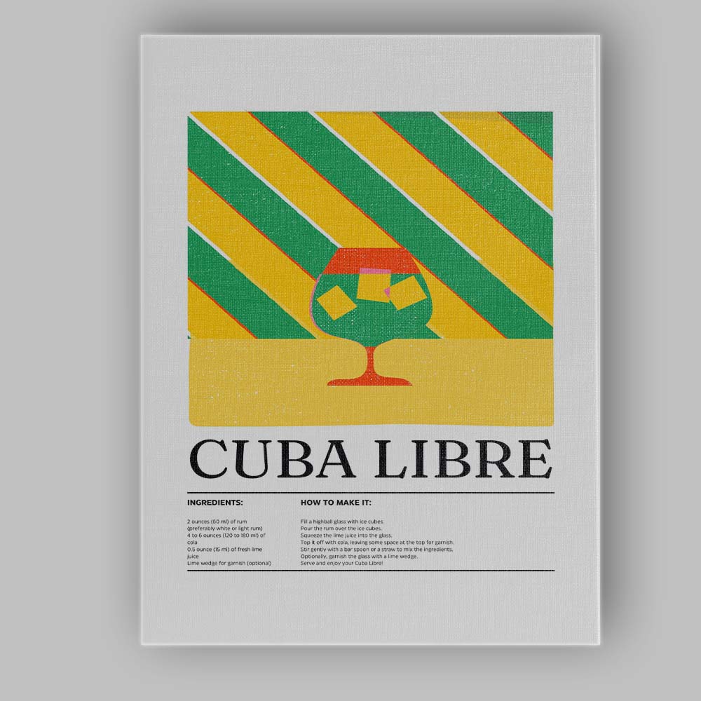 Minimalist Cuba Libre Cocktail Recipe Kitchen Print Canvas Wall Art Print Decor Picture Ready to Hang