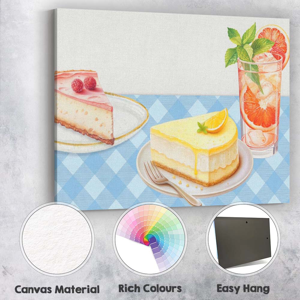 Lemon Cheesecake Raspberry Dessert and Citrus Cocktail Canvas Wall Art Print Decor Picture Ready to Hang