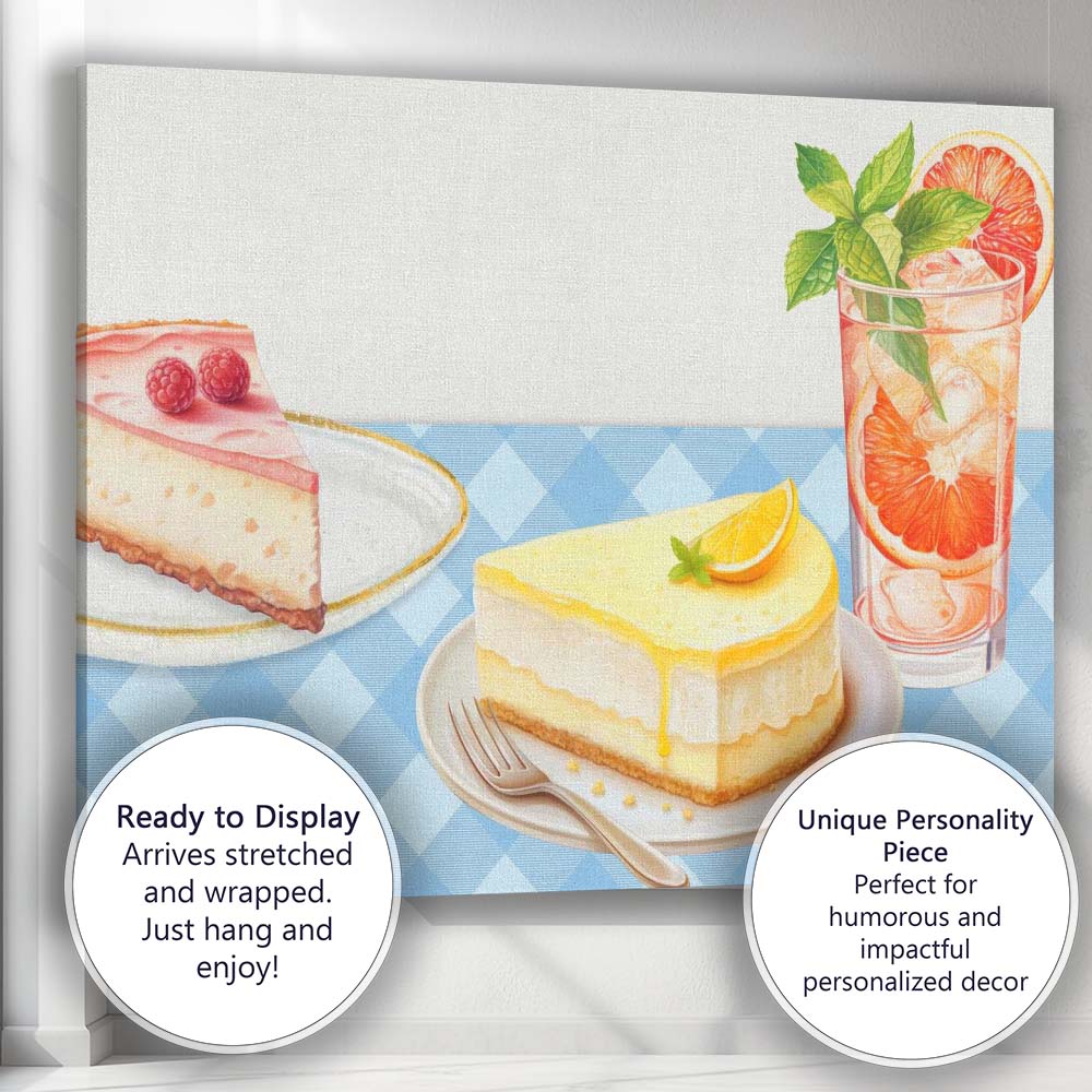 Lemon Cheesecake Raspberry Dessert and Citrus Cocktail Canvas Wall Art Print Decor Picture Ready to Hang