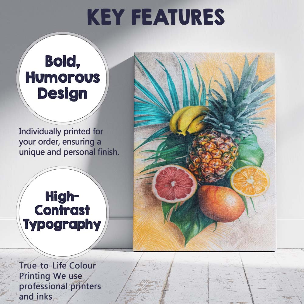 Tropical Pineapple Banana and Citrus Botanical Still Life Canvas Wall Art Print Decor Picture Ready to Hang