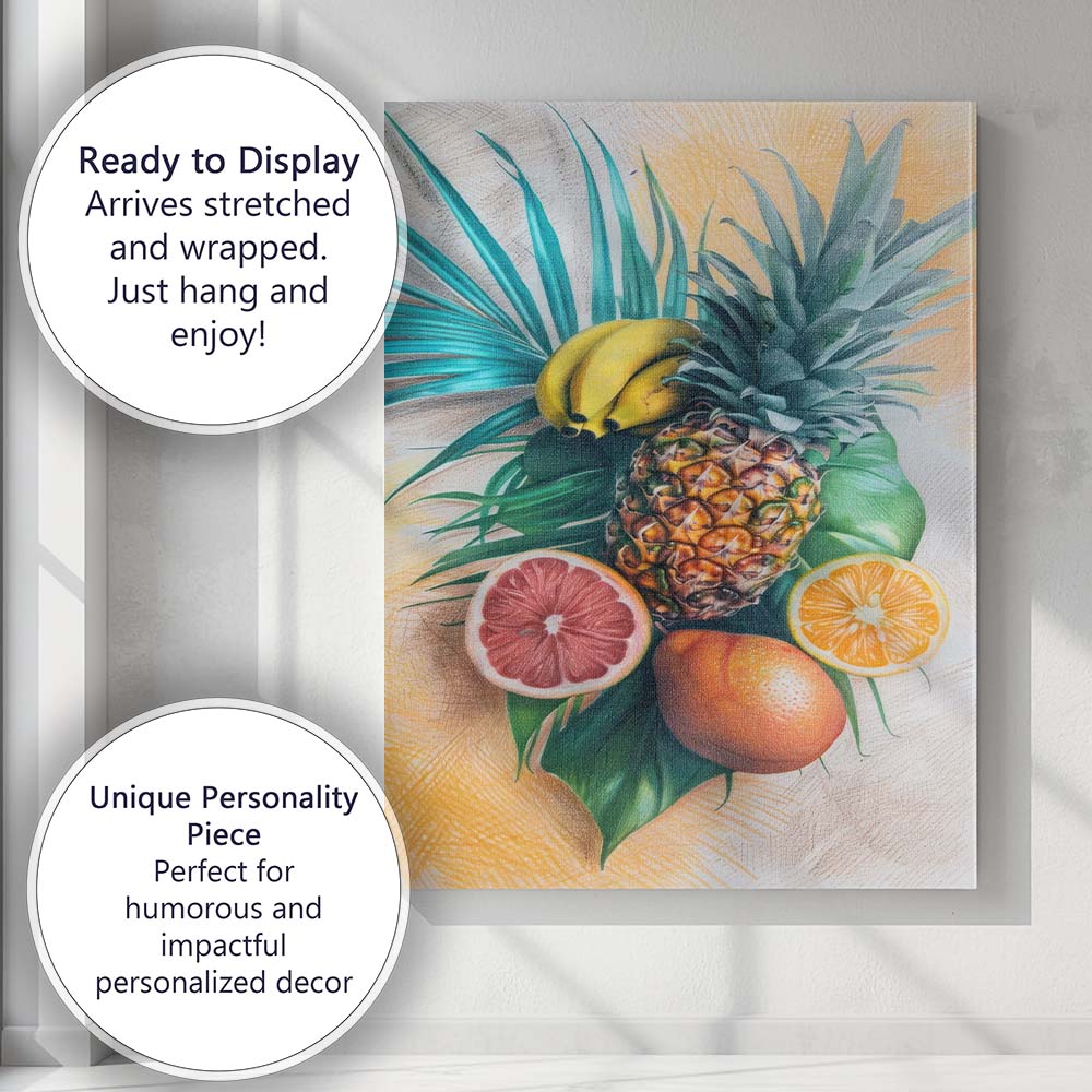 Tropical Pineapple Banana and Citrus Botanical Still Life Canvas Wall Art Print Decor Picture Ready to Hang