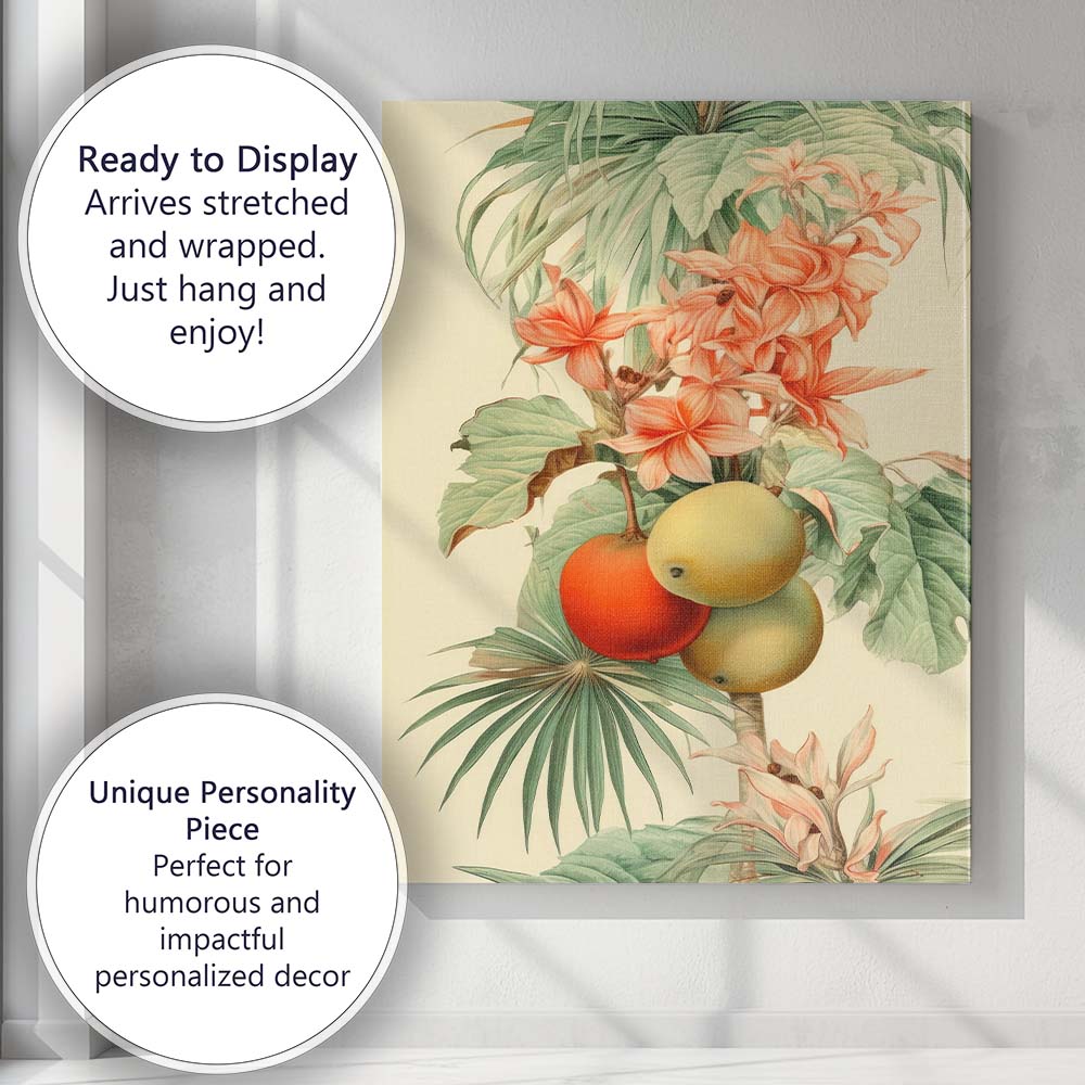 Yellow Lemon Botanical Repeat Pattern Floral Canvas Wall Art Print Decor Picture Ready to Hang
