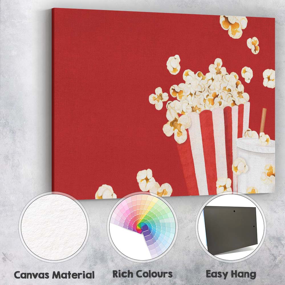 Classic Cinema Popcorn and Soft Drink Movie Snack Canvas Wall Art Print Decor Picture Ready to Hang