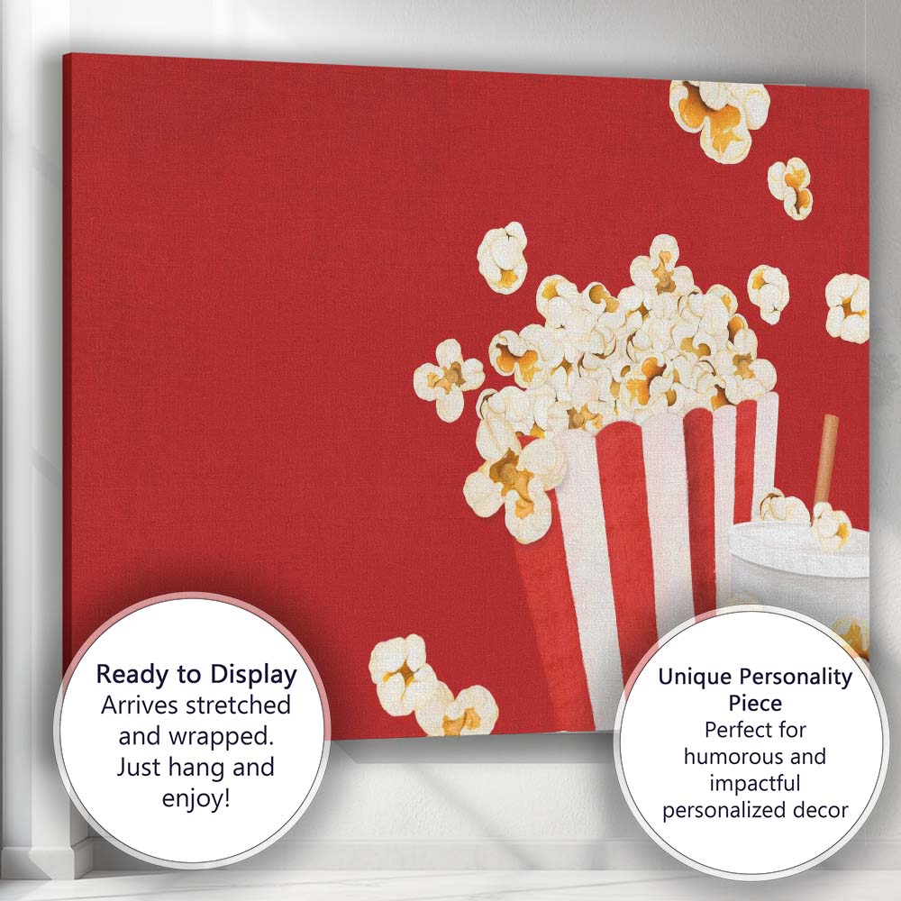 Classic Cinema Popcorn and Soft Drink Movie Snack Canvas Wall Art Print Decor Picture Ready to Hang