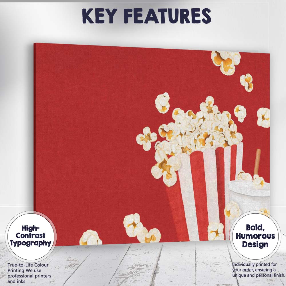 Classic Cinema Popcorn and Soft Drink Movie Snack Canvas Wall Art Print Decor Picture Ready to Hang