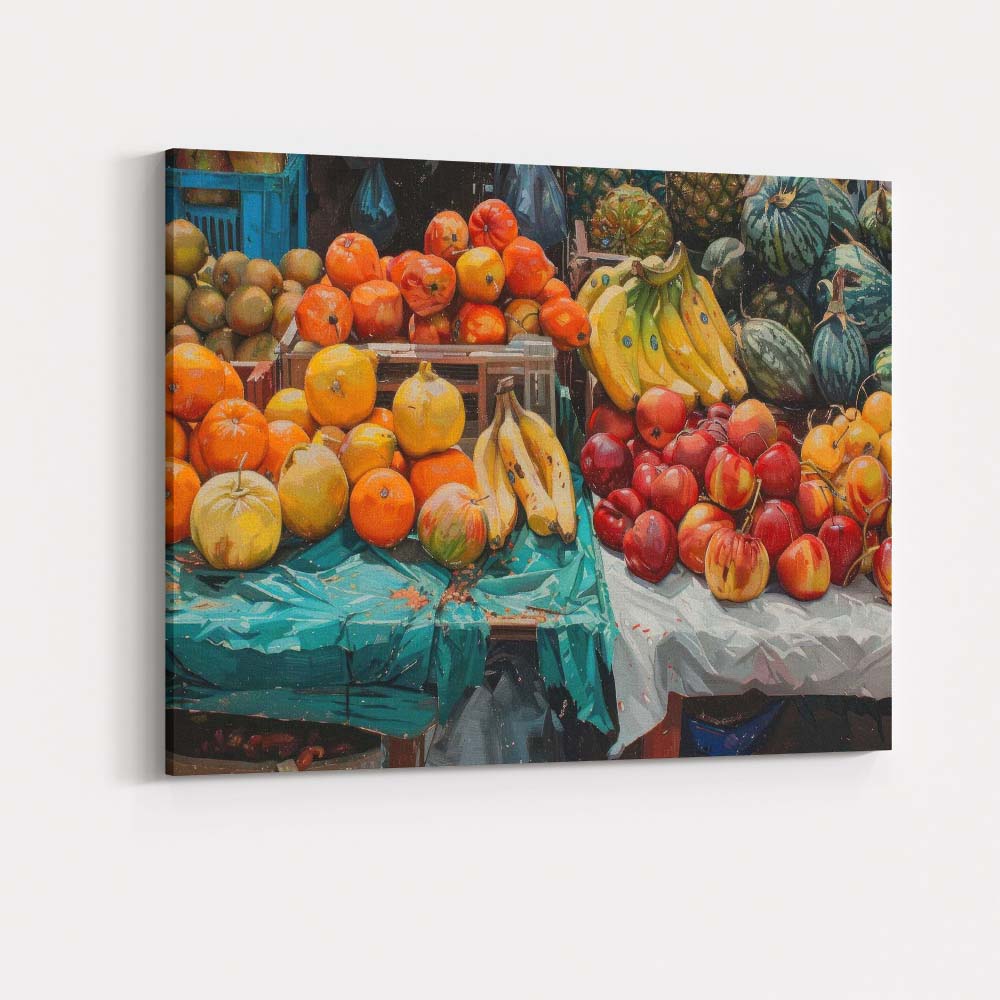 Colourful Fresh Fruit Market Stall Still Life Canvas Wall Art Print Decor Picture Ready to Hang