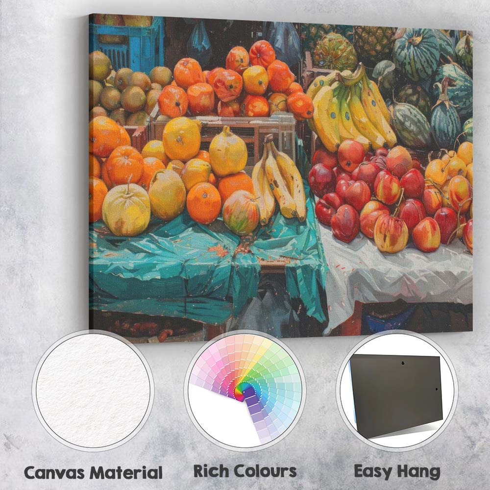 Colourful Fresh Fruit Market Stall Still Life Canvas Wall Art Print Decor Picture Ready to Hang