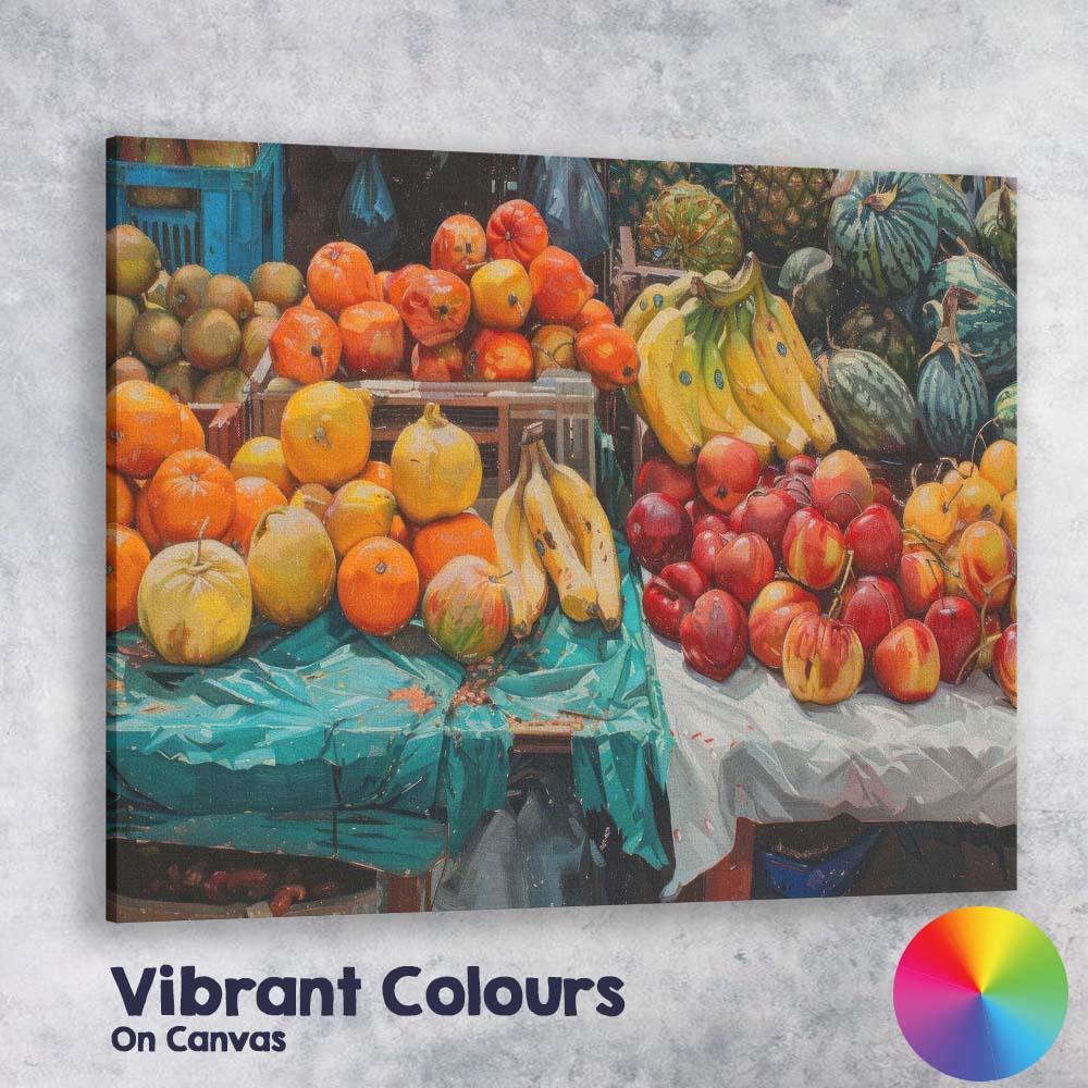 Colourful Fresh Fruit Market Stall Still Life Canvas Wall Art Print Decor Picture Ready to Hang
