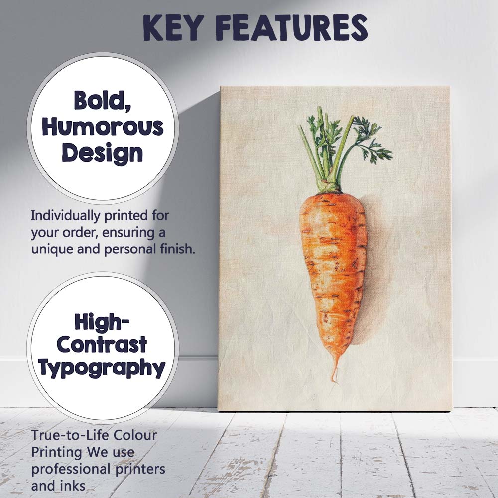 Minimalist Rustic Single Carrot Botanical Illustration Canvas Wall Art Print Decor Picture Ready to Hang