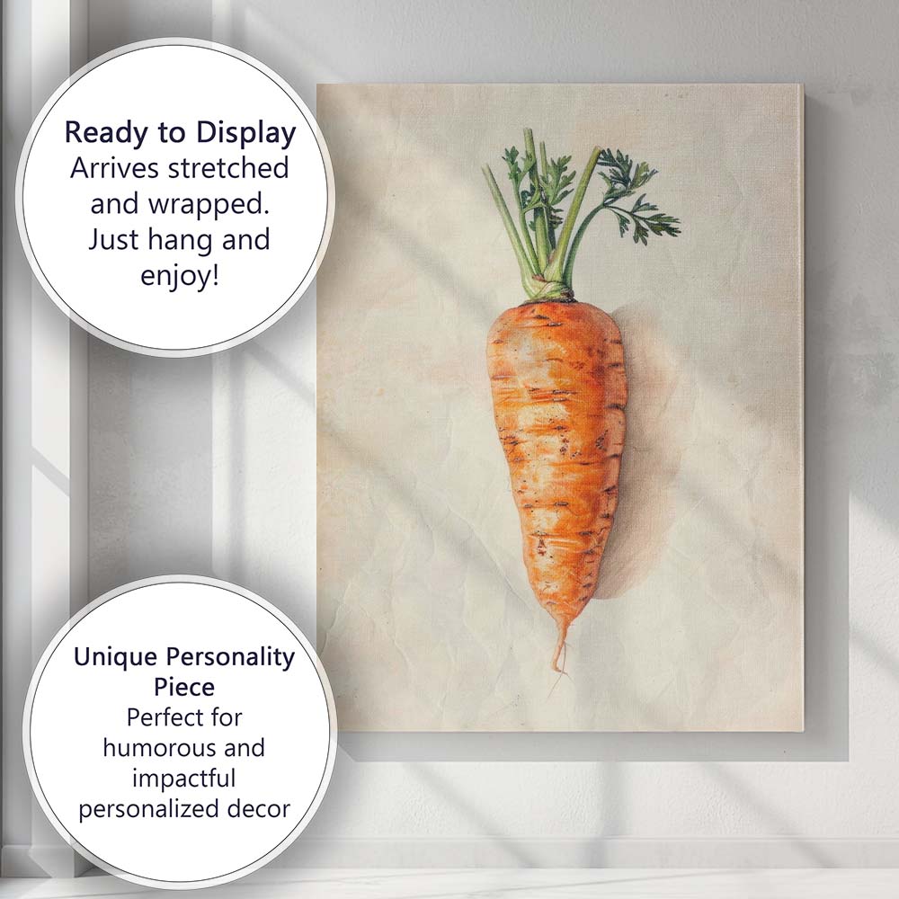 Minimalist Rustic Single Carrot Botanical Illustration Canvas Wall Art Print Decor Picture Ready to Hang