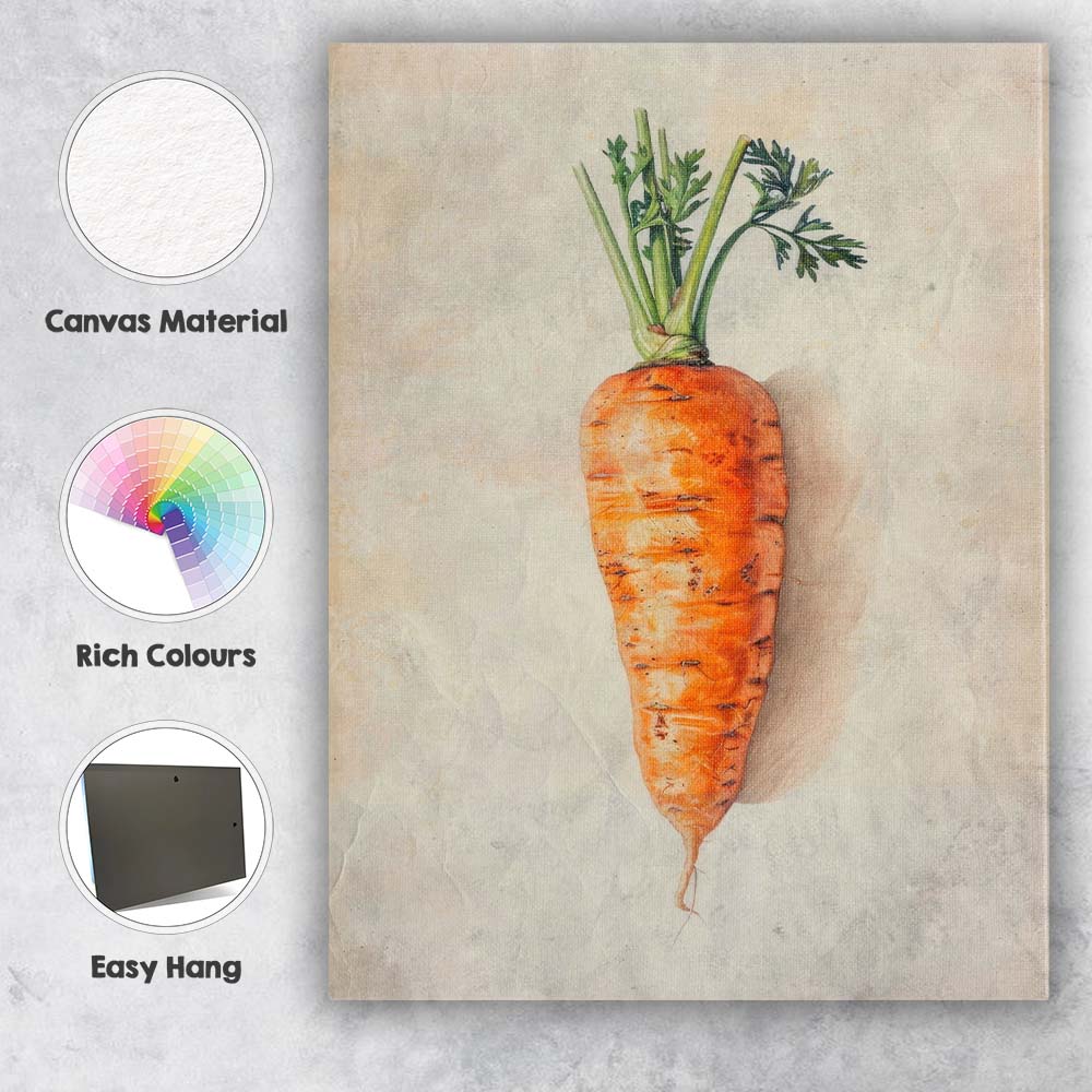 Minimalist Rustic Single Carrot Botanical Illustration Canvas Wall Art Print Decor Picture Ready to Hang
