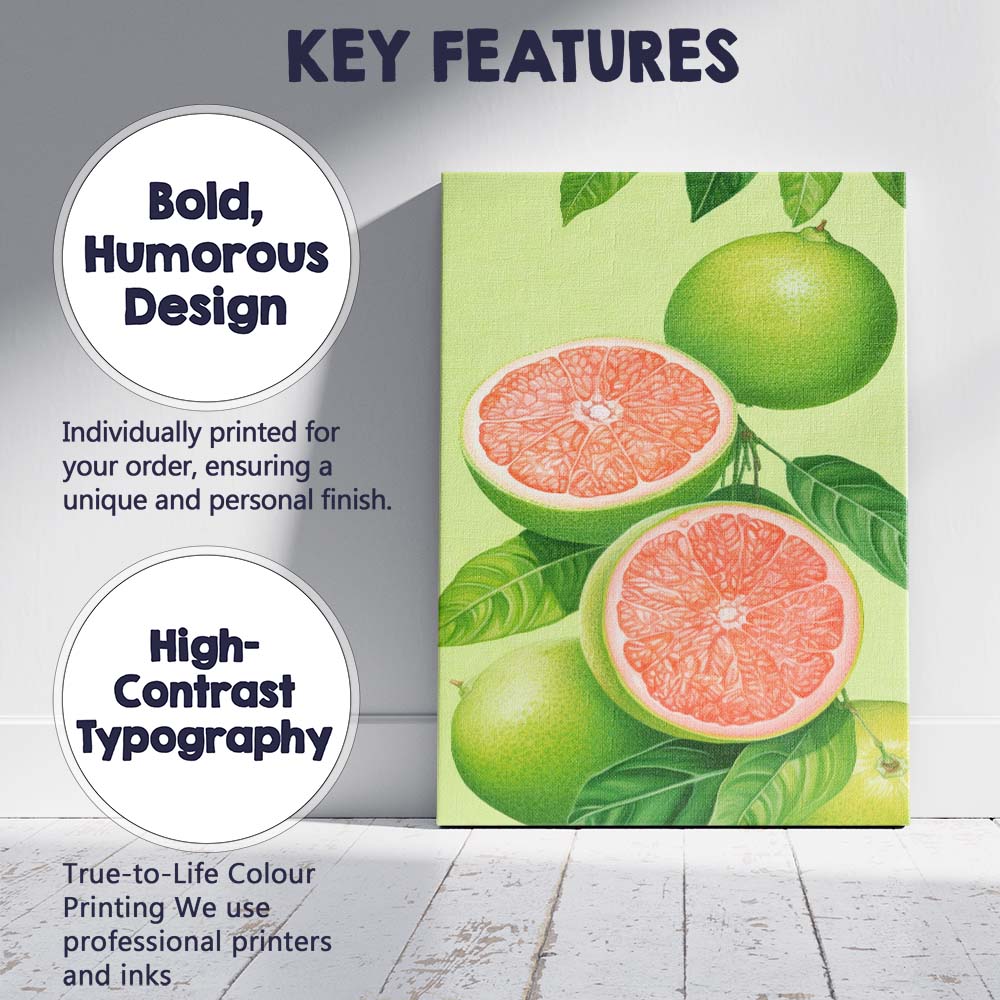 Pink Grapefruit Citrus Botanical Illustration Canvas Wall Art Print Decor Picture Ready to Hang