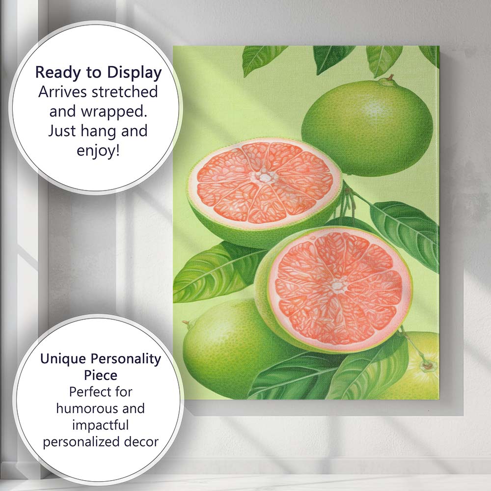 Pink Grapefruit Citrus Botanical Illustration Canvas Wall Art Print Decor Picture Ready to Hang