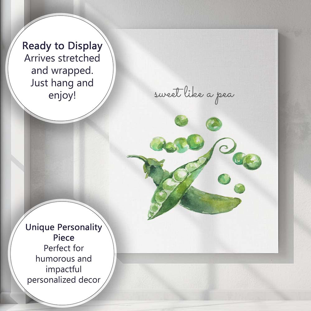 Watercolour Sweet Like a Pea Vegetable Kitchen Quote Canvas Wall Art Print Decor Picture Ready to Hang
