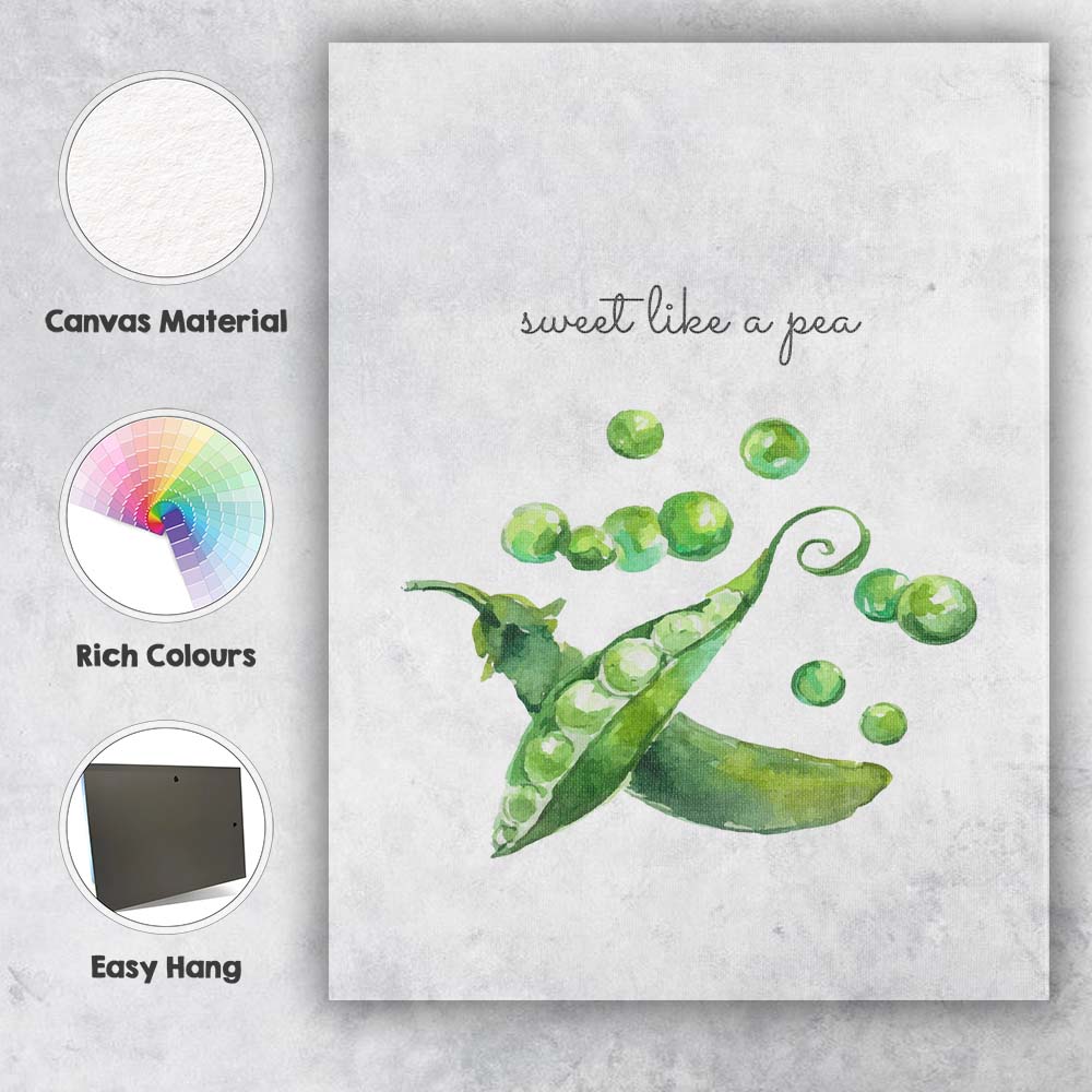 Watercolour Sweet Like a Pea Vegetable Kitchen Quote Canvas Wall Art Print Decor Picture Ready to Hang