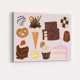 Chocolate Desserts and Sweet Treats Watercolour Illustration Canvas Wall Art Print Decor Picture Ready to Hang