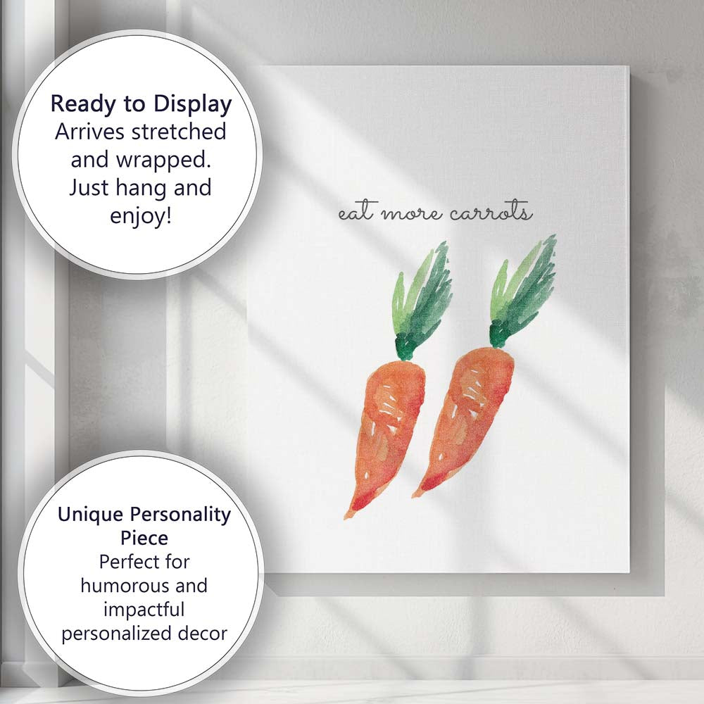 Watercolour Eat More Carrots Kitchen Quote Canvas Wall Art Print Decor Picture Ready to Hang