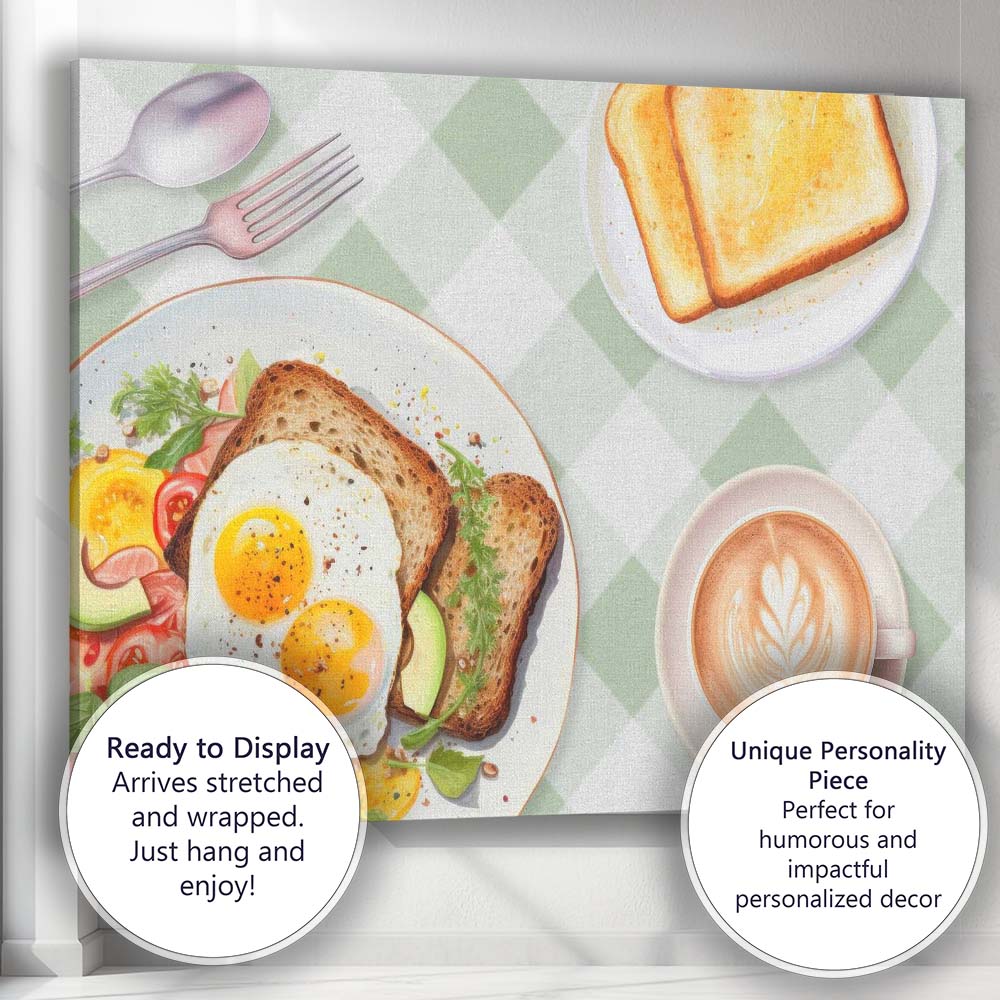 Healthy Breakfast Eggs on Toast Coffee Brunch Watercolour Canvas Wall Art Print Decor Picture Ready to Hang