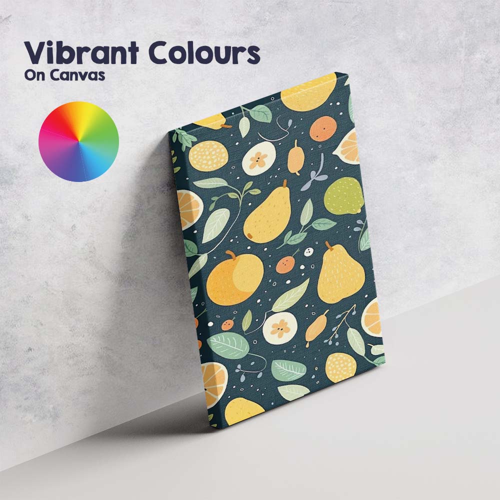 Scandinavian Fruit and Citrus Dark Repeat Pattern Canvas Wall Art Print Decor Picture Ready to Hang