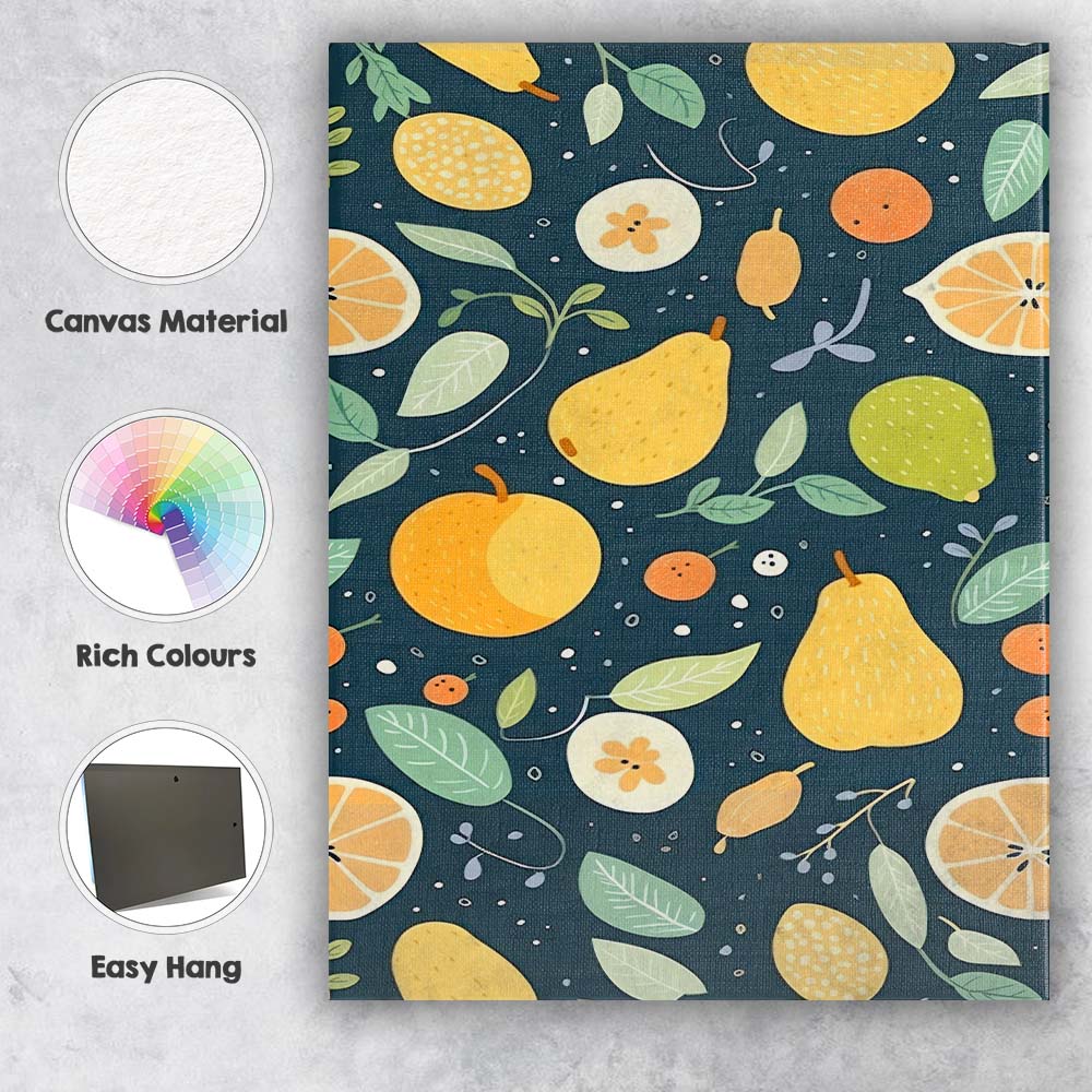 Scandinavian Fruit and Citrus Dark Repeat Pattern Canvas Wall Art Print Decor Picture Ready to Hang