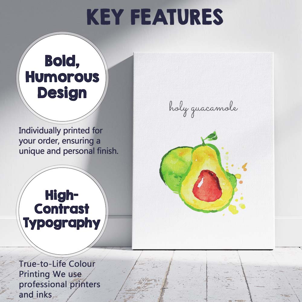 Watercolour Holy Guacamole Avocado Kitchen Quote Canvas Wall Art Print Decor Picture Ready to Hang