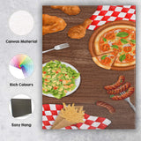 Watercolour Pizza Fried Chicken Sausage and Fries Food Illustration Canvas Wall Art Print Decor Picture Ready to Hang