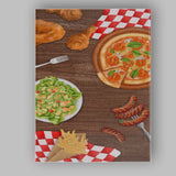 Watercolour Pizza Fried Chicken Sausage and Fries Food Illustration Canvas Wall Art Print Decor Picture Ready to Hang