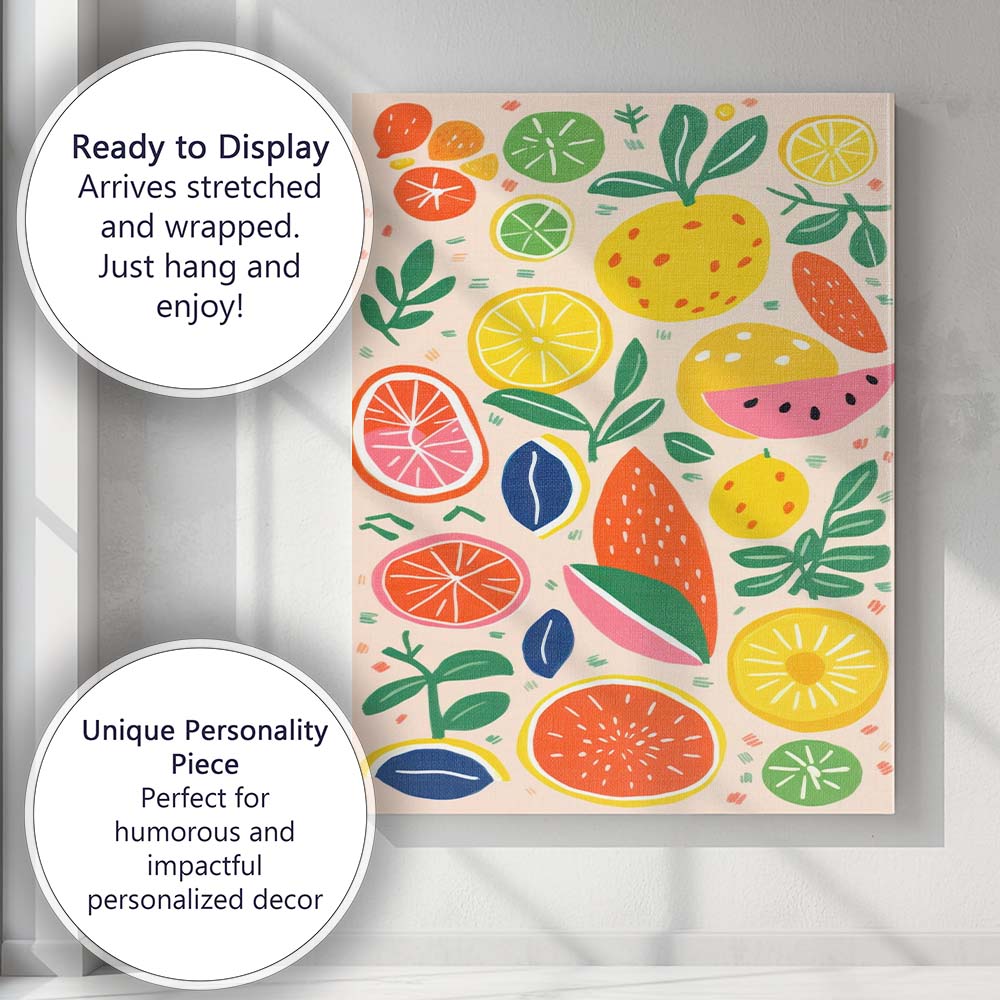Playful Colourful Citrus Fruit Abstract Pattern Canvas Wall Art Print Decor Picture Ready to Hang