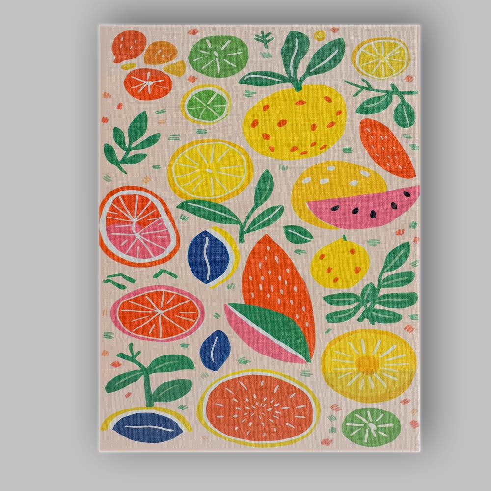 Playful Colourful Citrus Fruit Abstract Pattern Canvas Wall Art Print Decor Picture Ready to Hang