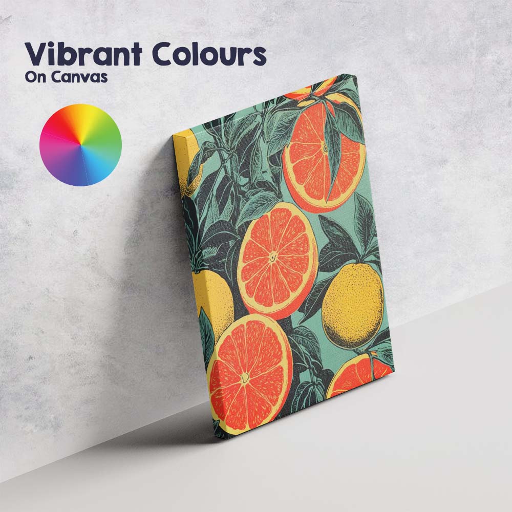 Retro Grapefruit Citrus Orchard Botanical Pattern Canvas Wall Art Print Decor Picture Ready to Hang