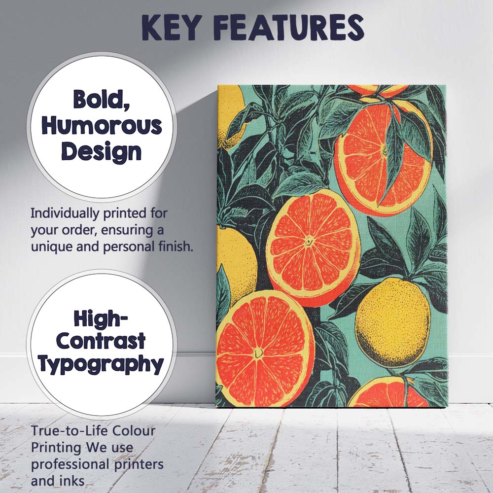 Retro Grapefruit Citrus Orchard Botanical Pattern Canvas Wall Art Print Decor Picture Ready to Hang