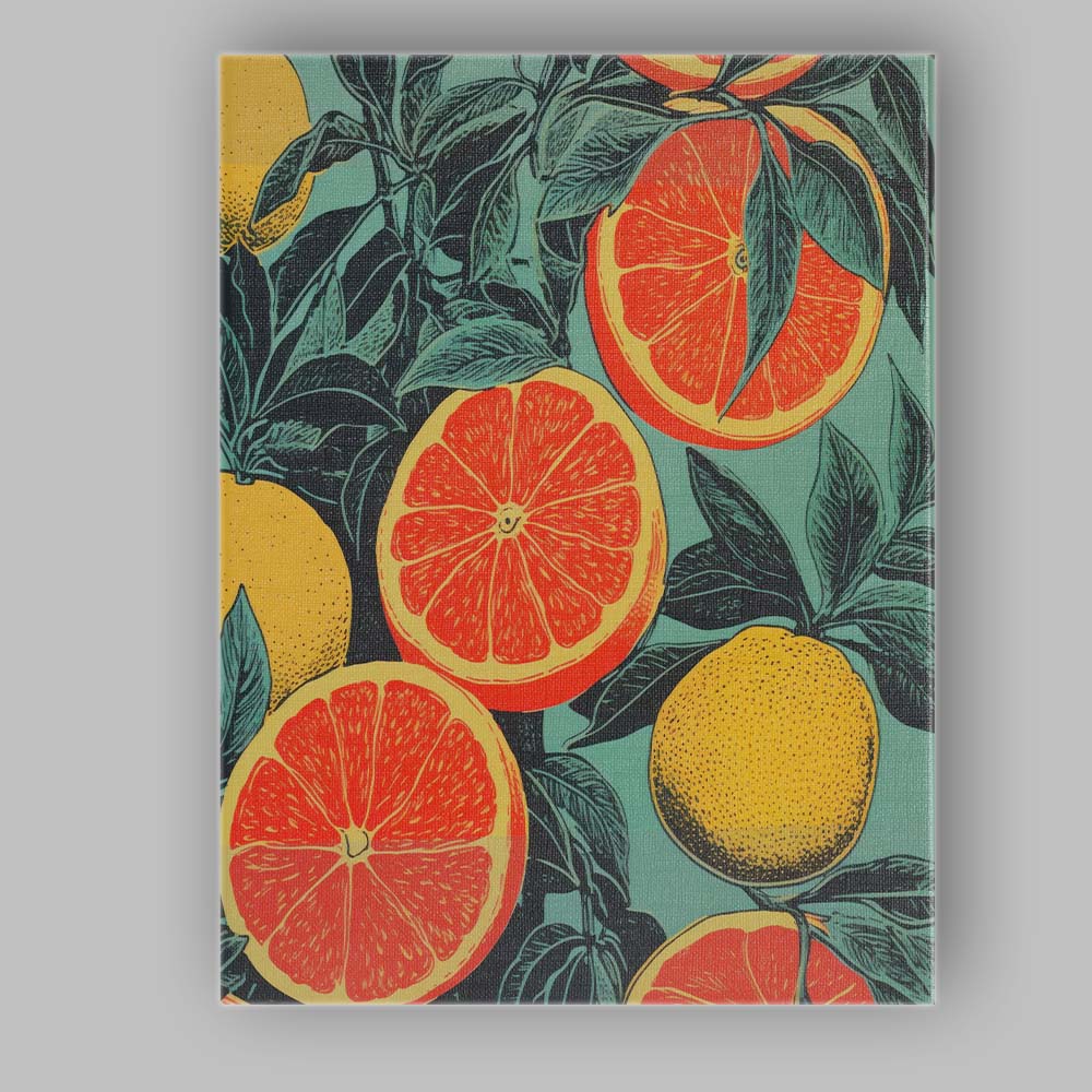 Retro Grapefruit Citrus Orchard Botanical Pattern Canvas Wall Art Print Decor Picture Ready to Hang