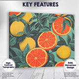 Retro Grapefruit Lemon and Citrus Botanical Pattern Canvas Wall Art Print Decor Picture Ready to Hang