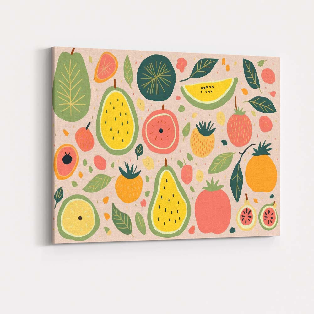 Playful Pastel Tropical Fruit Repeat Pattern Canvas Wall Art Print Decor Picture Ready to Hang