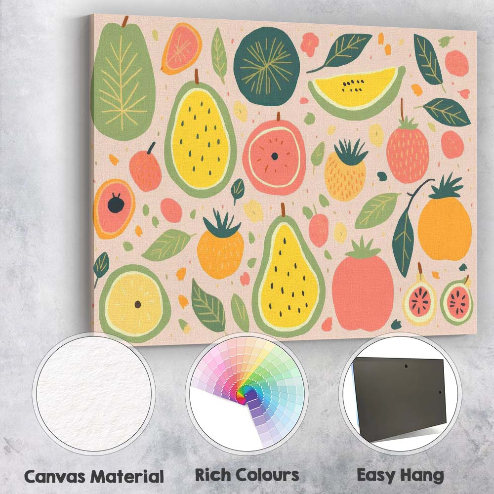 Playful Pastel Tropical Fruit Repeat Pattern Canvas Wall Art Print Decor Picture Ready to Hang