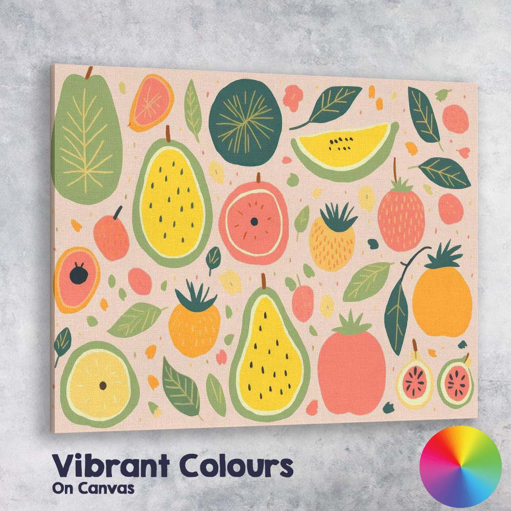 Playful Pastel Tropical Fruit Repeat Pattern Canvas Wall Art Print Decor Picture Ready to Hang