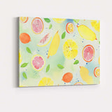 Fresh Lemon and Pink Grapefruit Watercolour Repeat Pattern Canvas Wall Art Print Decor Picture Ready to Hang