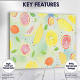 Fresh Lemon and Pink Grapefruit Watercolour Repeat Pattern Canvas Wall Art Print Decor Picture Ready to Hang