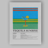 Retro Tequila Sunrise Cocktail Recipe Kitchen Canvas Wall Art Print Decor Picture Ready to Hang