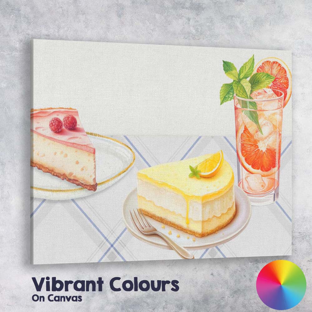 Watercolour Citrus Cheesecake Dessert and Grapefruit Cocktail Canvas Wall Art Print Decor Picture Ready to Hang
