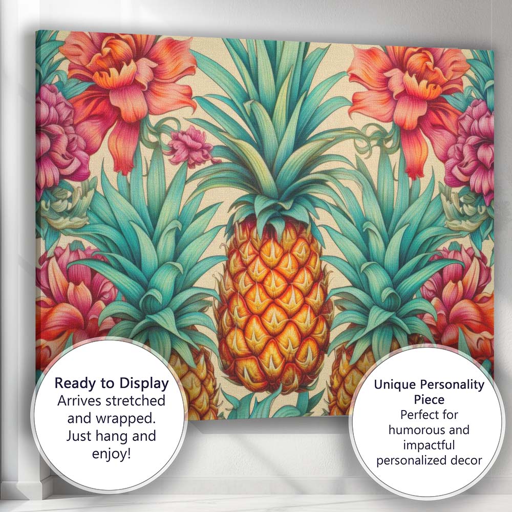 Tropical Pineapple Floral Botanical Pattern Canvas Wall Art Print Decor Picture Ready to Hang