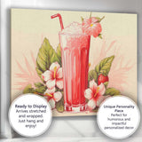 Pink Strawberry Smoothie Hibiscus Tropical Drink Canvas Wall Art Print Decor Picture Ready to Hang